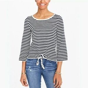J. Crew Black and White Striped Women's Top 3/4 Sleeves